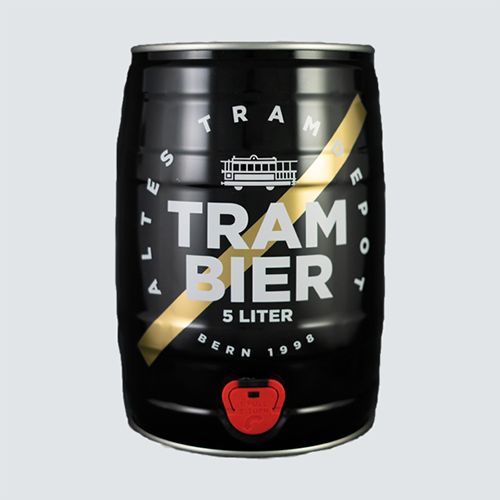 Grosse schwarze Bierdose zum anzapfen.