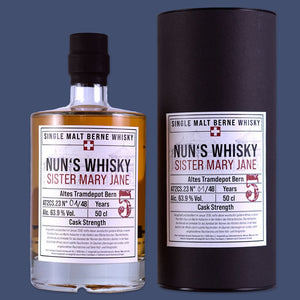 Links Whiskyflasche, rechts Banderole in der der Whisky verpackt wird.